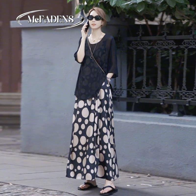 香港欧货洋装夏季新款洋派高级感宽松遮肚长版过膝吊带裙两件套