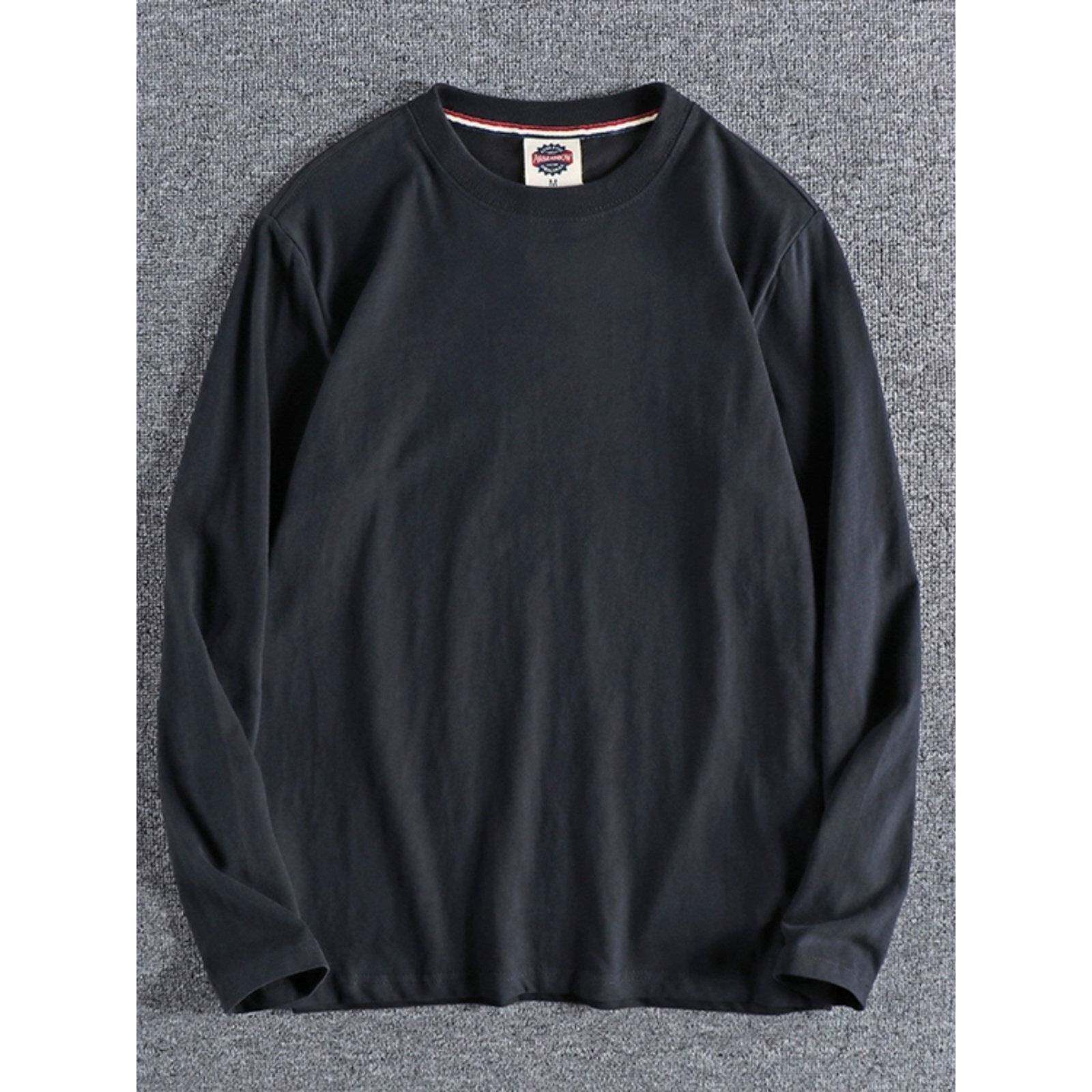 Trbottomy男士秋冬日式覆古简约棉底衬衫水洗拉绒男士圆领长袖t恤