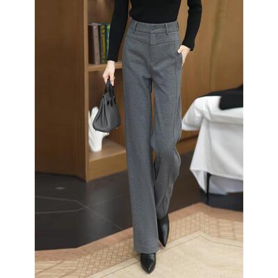 高档轻奢醋酸羊毛呢西装阔腿裤女士秋冬季新款加绒加厚羊绒直筒裤