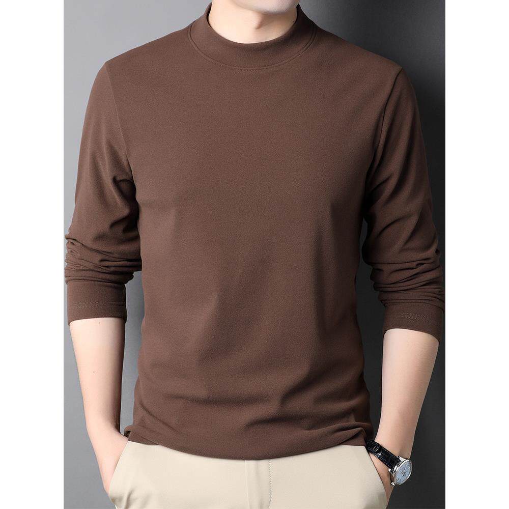 德绒半高领打底衫男士秋冬中领内搭t恤卫衣秋衣双面绒保暖上衣男