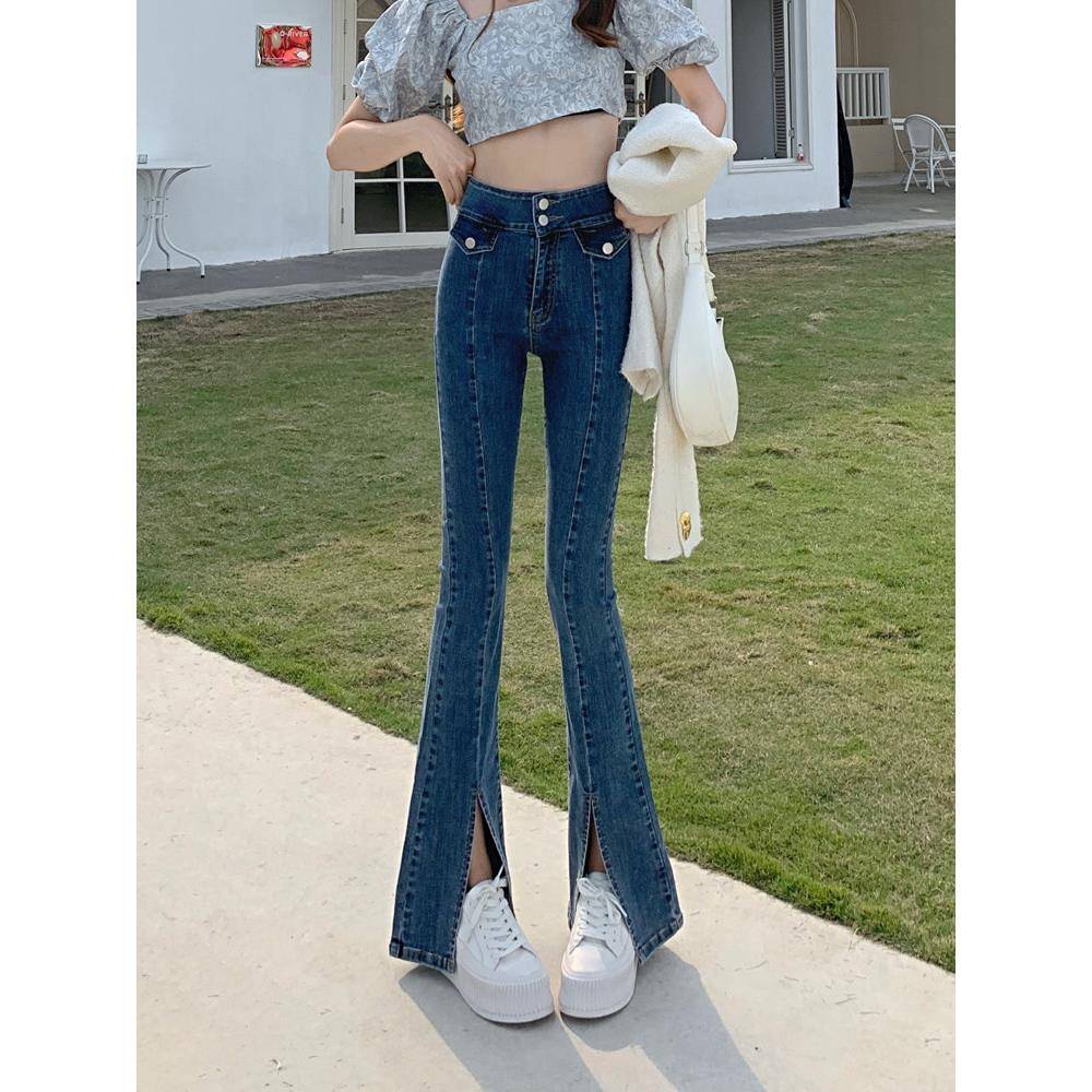 微喇开叉牛仔裤女2026年春秋新款高街ins潮小个子显瘦显高喇叭裤
