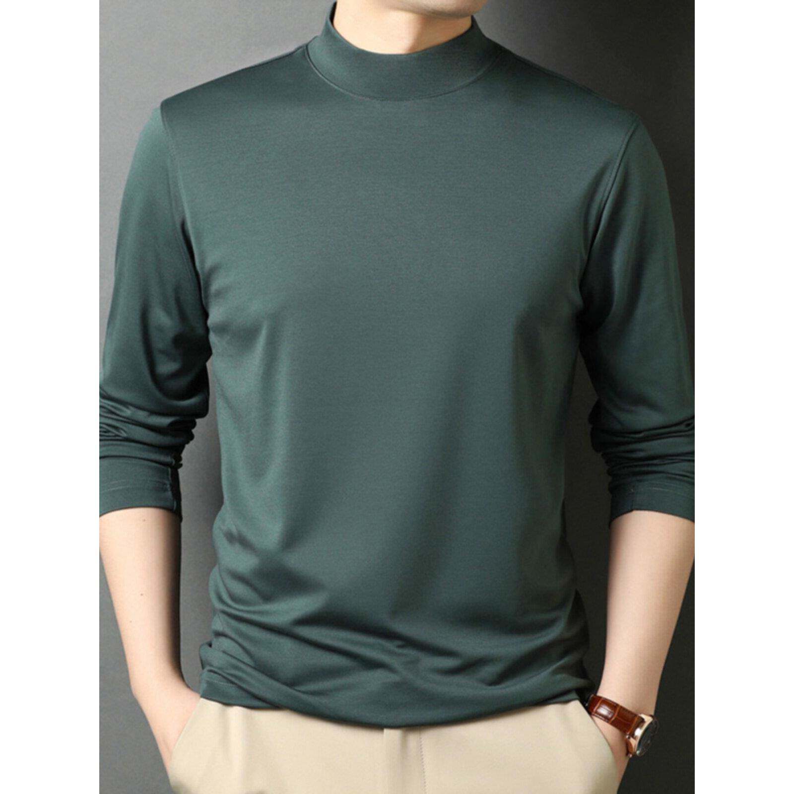 桑蚕丝休闲打底衫男2025春秋季修身莫代尔长袖T恤半高领保暖内衣