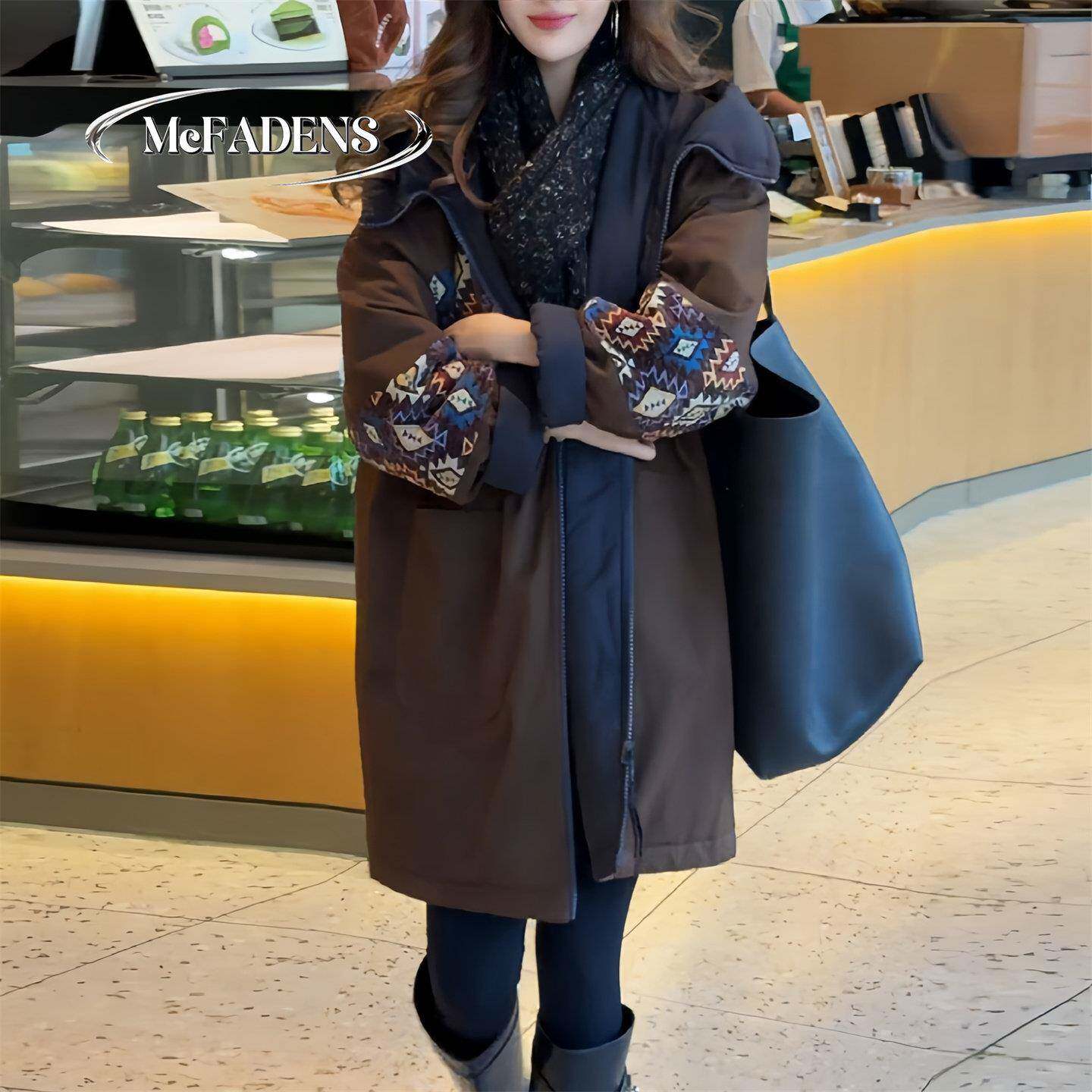 香港高级感复古拼接连帽棉服女冬季宽松中长款保暖双面穿棉衣外套