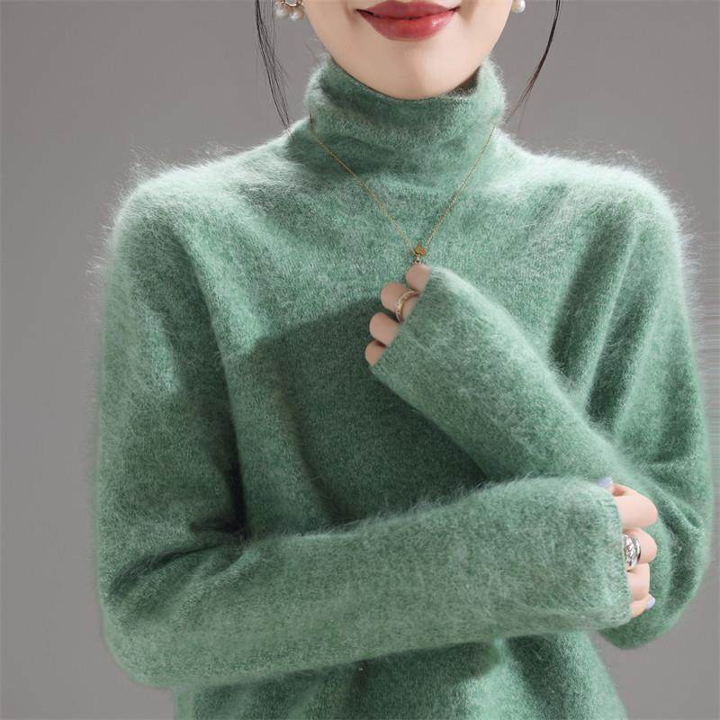 高档轻奢100%纯羊毛衫女士秋冬新款百搭堆堆领毛衣羊绒针织打底衫