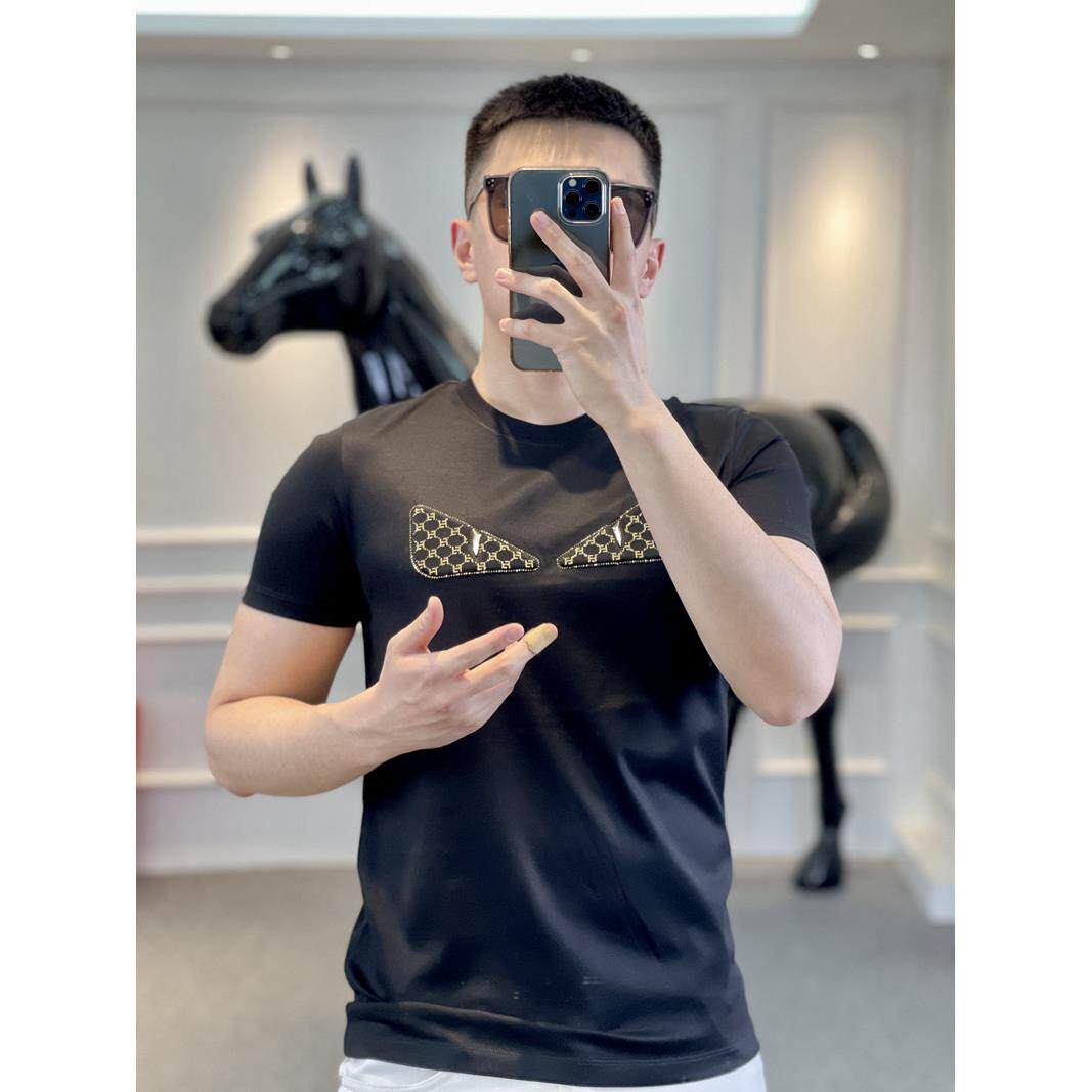 欧货高端潮牌男士时尚夏季短袖t恤帅气休闲烫钻短袖网红同款上衣