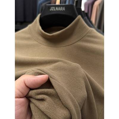 德绒半高领打底衫男高端秋冬裸感无痕内搭保暖双面绒男士长袖t恤