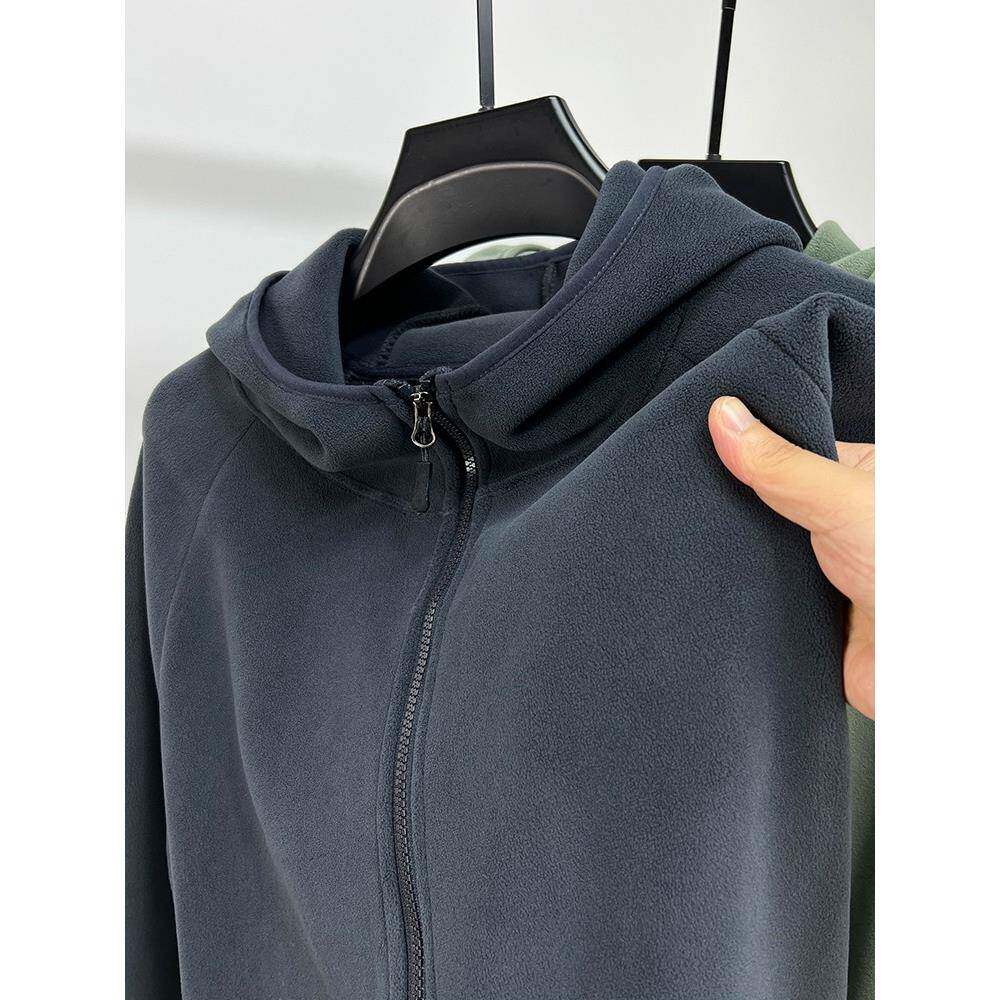 palm city双面绒卫衣开衫男士连帽纯色加厚外套秋冬休闲保暖夹克