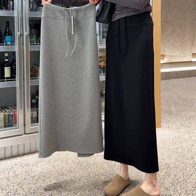 气质百搭莱赛尔半身裙女士夏季直筒裙高腰开叉简约垂感松紧腰裙子