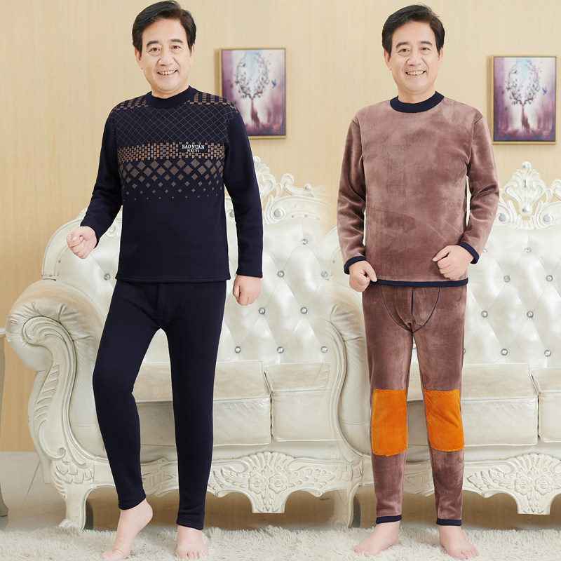아빠 보온 속옷 중노년 겨울옷 남성 자켓 노인 옷 할아버지 옷 벨벳과 두꺼운 보온복