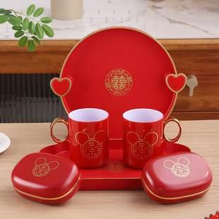 百年好合！结婚果盘红色喜糖盒婚礼水果盘家用客厅茶几喜盘子婚庆