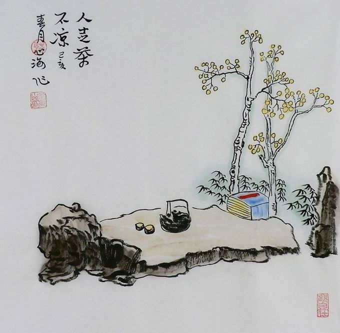 字画茶道斗方纯手绘国画yi072311心海居士三尺禅意画