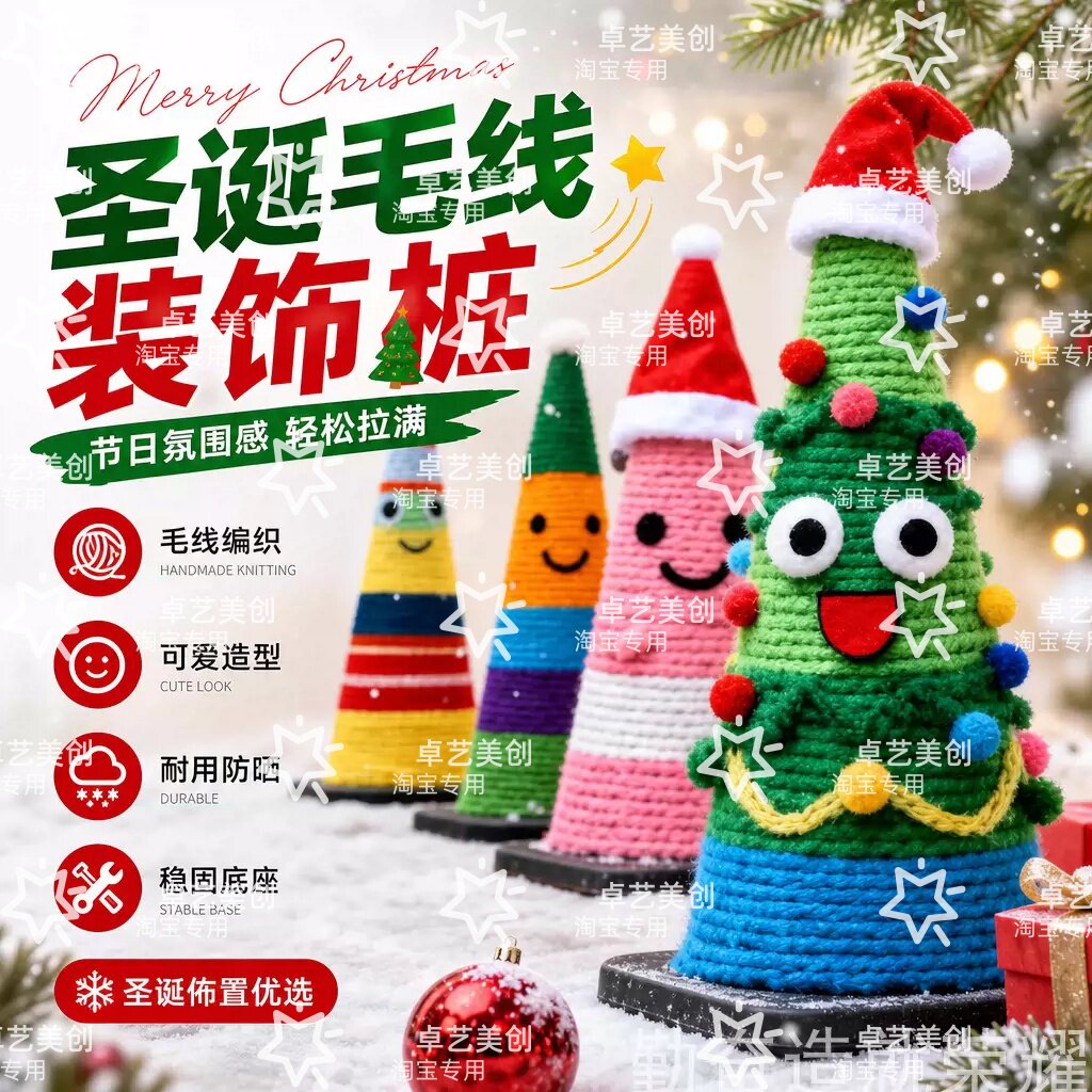 手工编织卡通圣诞树桩摆件户外