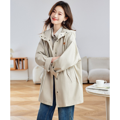 连帽风衣女款2025年新款高级感超好看外套中长款工装风大衣春秋季