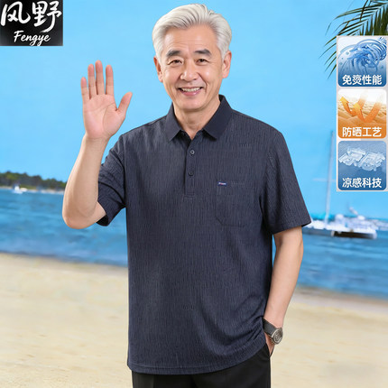 中老年男士夏季POLO衫爷爷夏装70岁80短袖爸爸装凉感冰丝t恤上衣