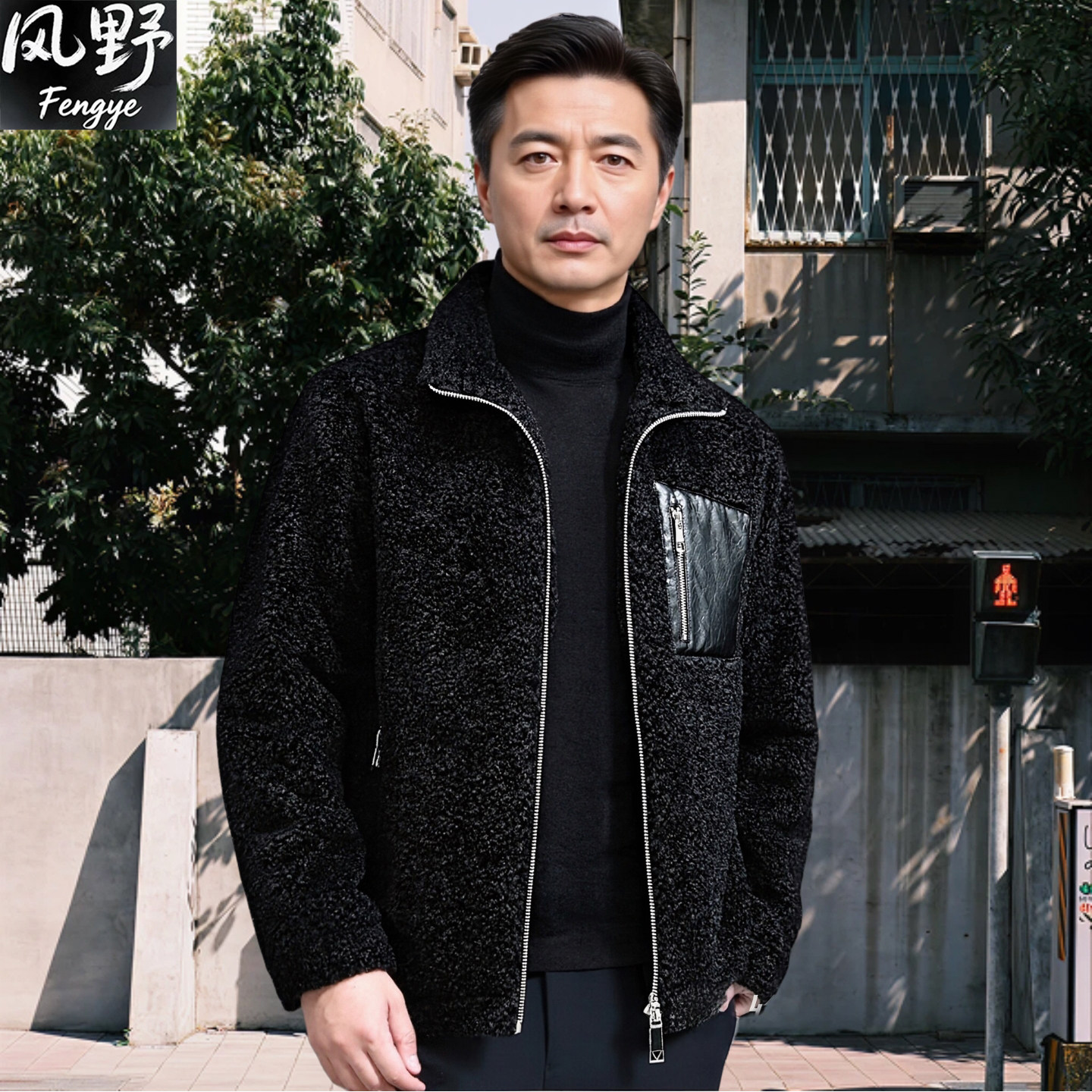 男士绵羊羔毛短款长袖夹克外套冬季新款中青年加厚保暖立领潮上衣