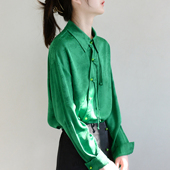 TRR 设计气质斜门襟fashion衬衣 新中式 提花落肩宽松吊盘扣衬衫 女