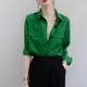 TRR 女 宽松衬衫 店主推荐 衬肤色翡翠绿双口袋军工风上衣BF风长袖