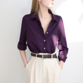 TRR 通勤气质上衣叠穿衬衣 女长袖 实穿哑光雾面紫稳重 微宽松衬衫