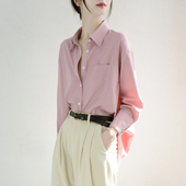 女高级感叠穿上衣长袖 TRR 暗格嫩粉宽松bf慵懒风衬衫 滤镜浪漫衬衣