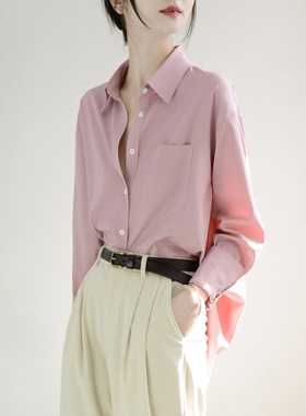 TRR 暗格嫩粉宽松bf慵懒风衬衫女高级感叠穿上衣长袖滤镜浪漫衬衣