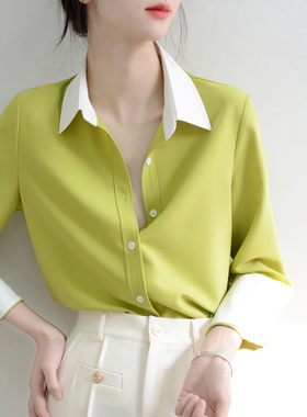 TrrStyle时髦无限回购 new拼色长袖衬衫女微宽松上衣通勤轻熟衬衣