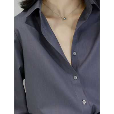 TRR竖丝暗纹衬衫女高级灰微宽松