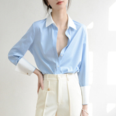 撞色私藏 fashion气质微宽松长袖 new蓝衬衫 TRR 女 设计感简约上衣