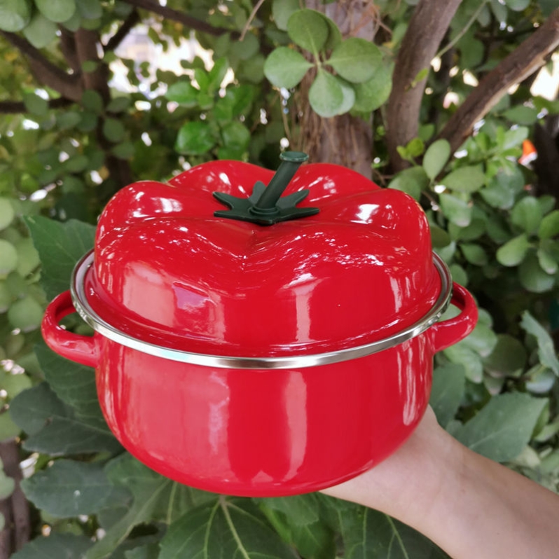西红柿锅18cm20cm22cm搪瓷汤锅1.5L2L4L平底炖锅火锅泡面碗可加热