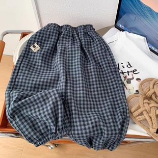 防蚊裤 男童洋气格子长裤 儿童夏季 2025新款 潮 中小童宽松薄款 束脚裤