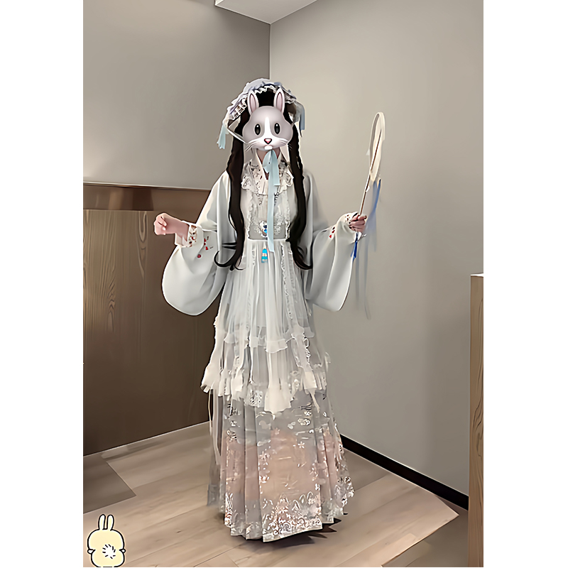 蓝色汉洋折衷汉服女明制琵琶袖交领上衣马面裙洛丽塔lolita裙甜美