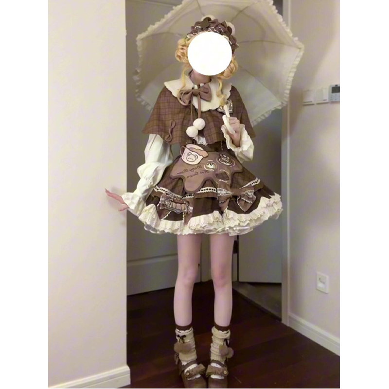 巧克力小熊可爱甜美斗篷lolita裙jsk洛丽塔公主裙蛋糕裙洋装秋冬