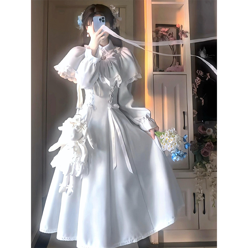 清楚系甜美温柔小斗篷拼接日系秋冬新款蕾丝收腰洛丽塔lolita裙