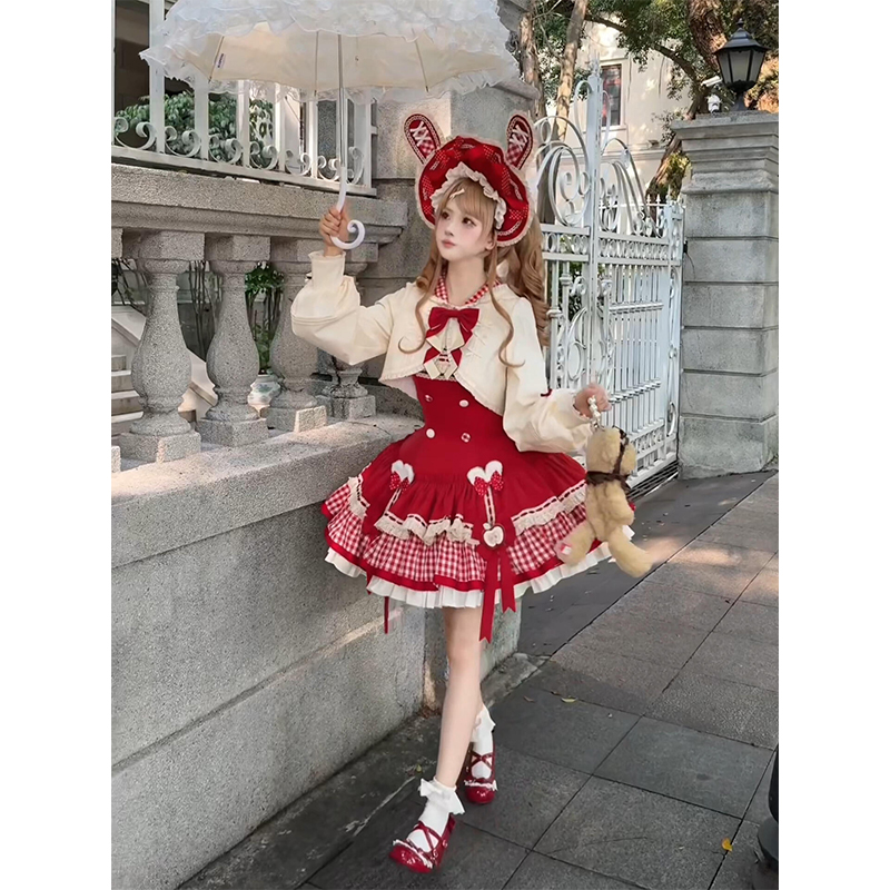苹果可爱小兔甜美风大兔耳朵软萌长袖外套lolita裙jsk洛丽塔洋装