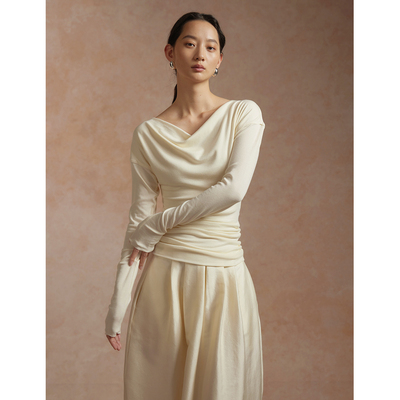 commuse天丝羊毛一字领打底T恤