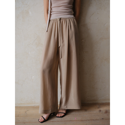 commuse memory『闲步于途』日本进口重磅铜氨丝松紧腰直筒裤长裤