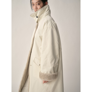 commuse memory冬季奢华时髦感进口环保皮草两穿中长款派克服外套