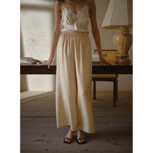 女长裤 commuse 真丝斜纹绸蕾丝拼接直筒休闲裤 诗 memory 垂坠