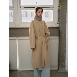 commuse memory 定制50%山羊绒立绒 中长款小翻领双面呢大衣外套