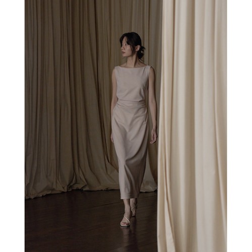 commuse精纺羊毛长款通勤连衣裙