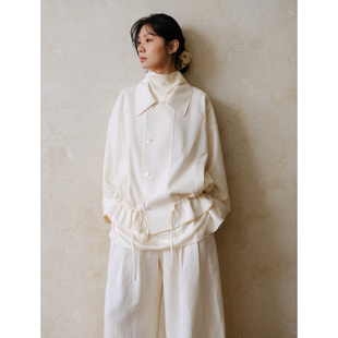 commuse memory『信步由缰』浅春羊毛醋酸抽绳收腰显瘦短款外套女