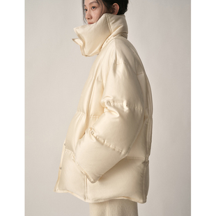 commuse memory 定制桑蚕丝棉90白鹅绒松弛慵懒感立领羽绒服外套