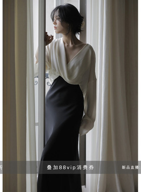 commuse memory性感缪斯 19姆米弹力双乔缎 垂感丝滑衬衣纯色罩衫