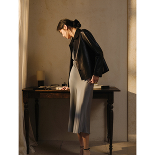 commuse memory『予墨木语』半植鞣绵羊皮天然直筒翻领皮衣女外套