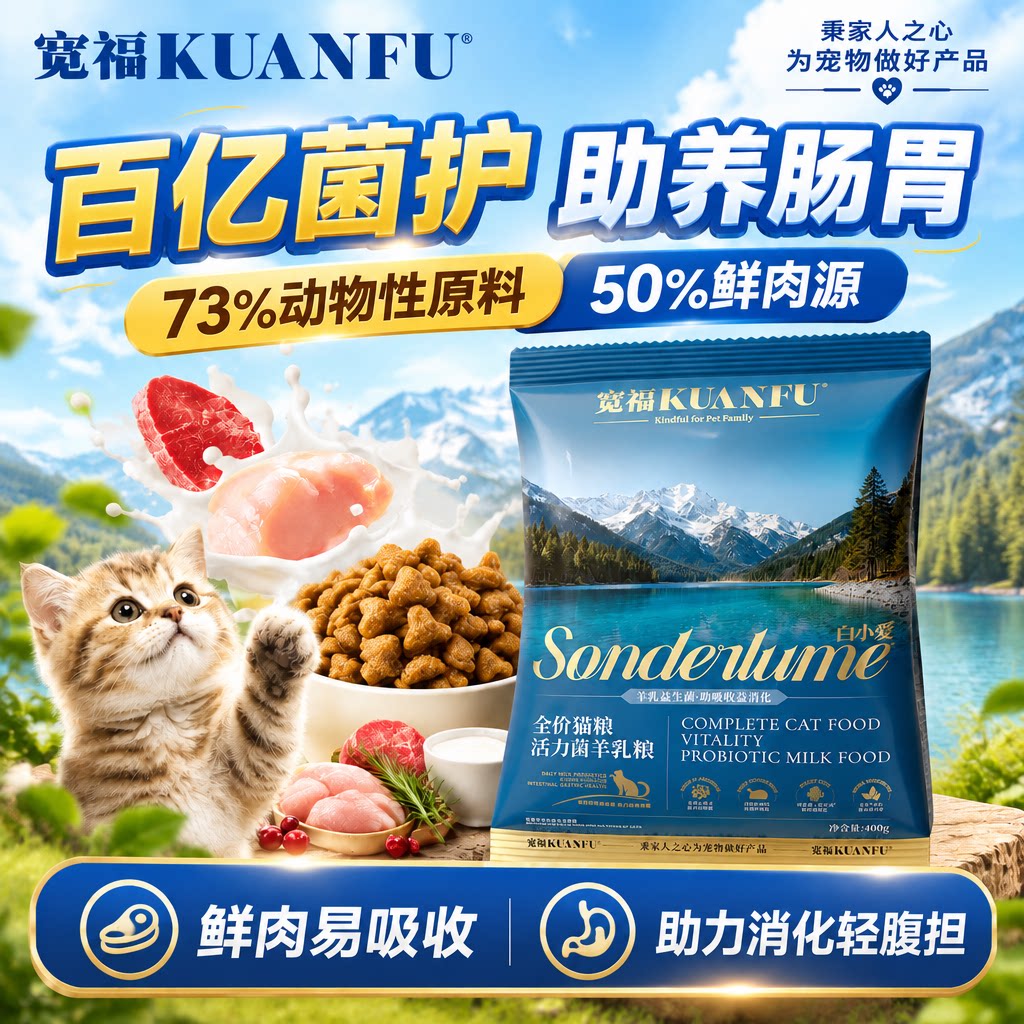 宽福活力菌羊乳猫粮全价膨化鲜肉粮百亿益生菌助养护肠胃猫粮S