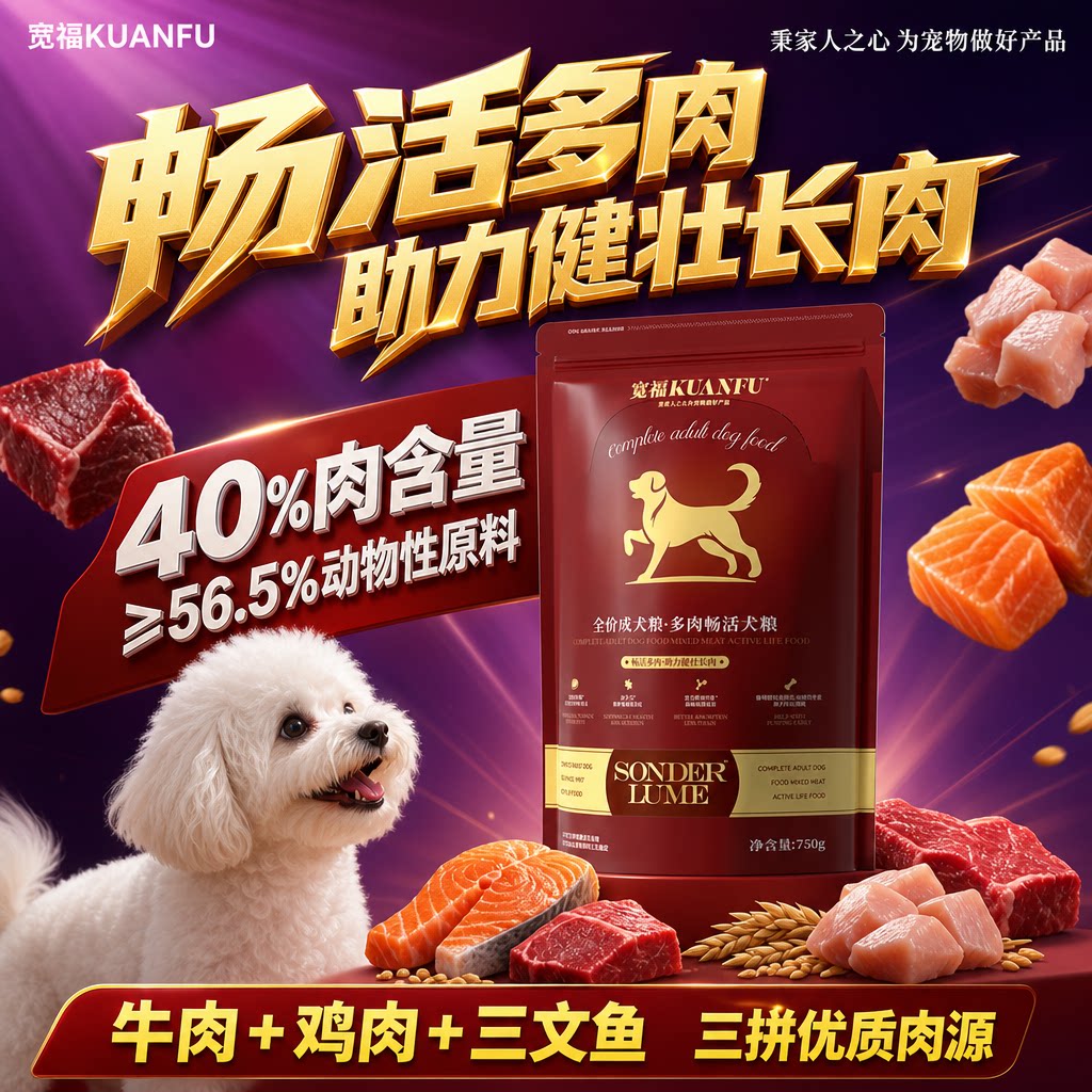 宽福多肉畅活犬粮⭐三拼肉源750g图片