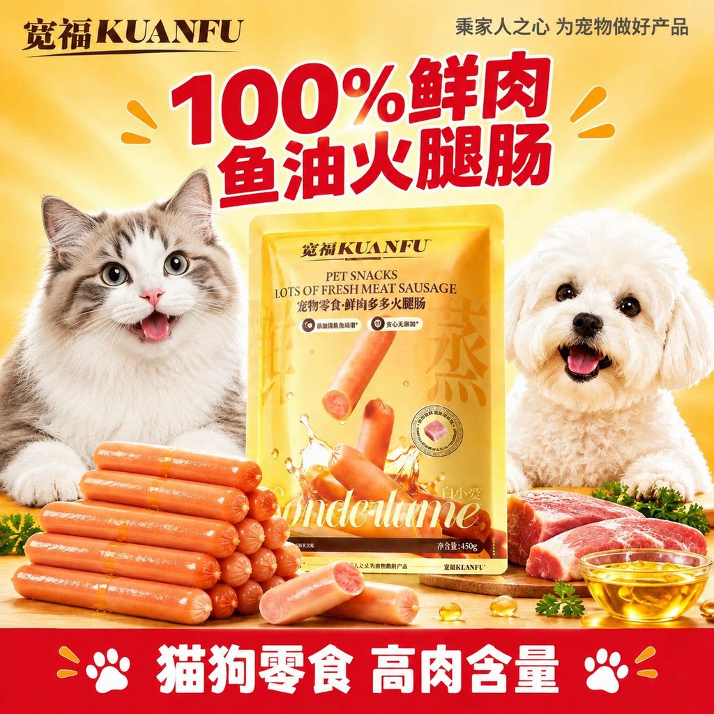 宽福宠物专用火腿肠零食低盐肉火腿鸭肉梨成幼猫狗狗营养20根S