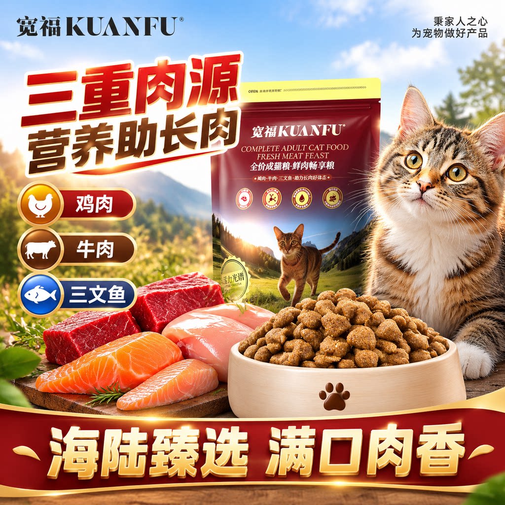 宽福鲜肉畅享全价成猫粮400g三重肉源多重营养膨化猫粮S