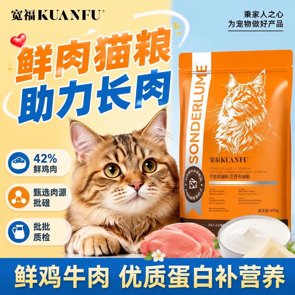 宽福芝香鱼油成猫用全价营养型试吃粮食包甄选高鲜肉助长肉400gS
