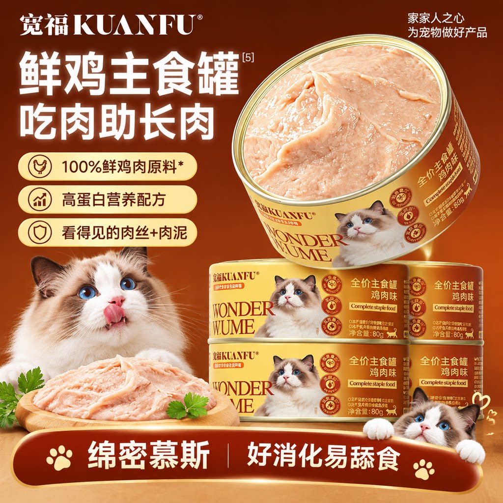 宽福罐头主食鲜鸡猎兔鲜肉强健体格肉泥长肉成幼猫湿粮全价营养s