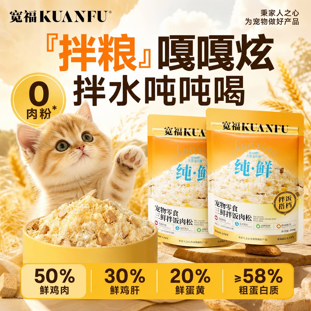 宽福猫咪肉松拌饭冻干猫粮狗粮拌饭挑食营养宠物零食猫饭200gS
